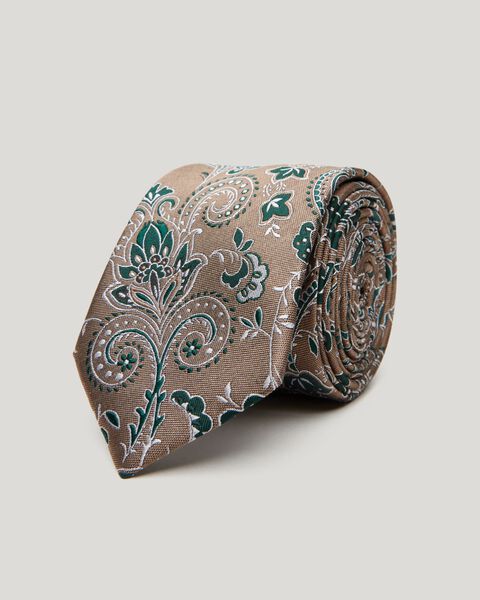 Biscuit Two-Tone Floral Jacquard Silk Tie